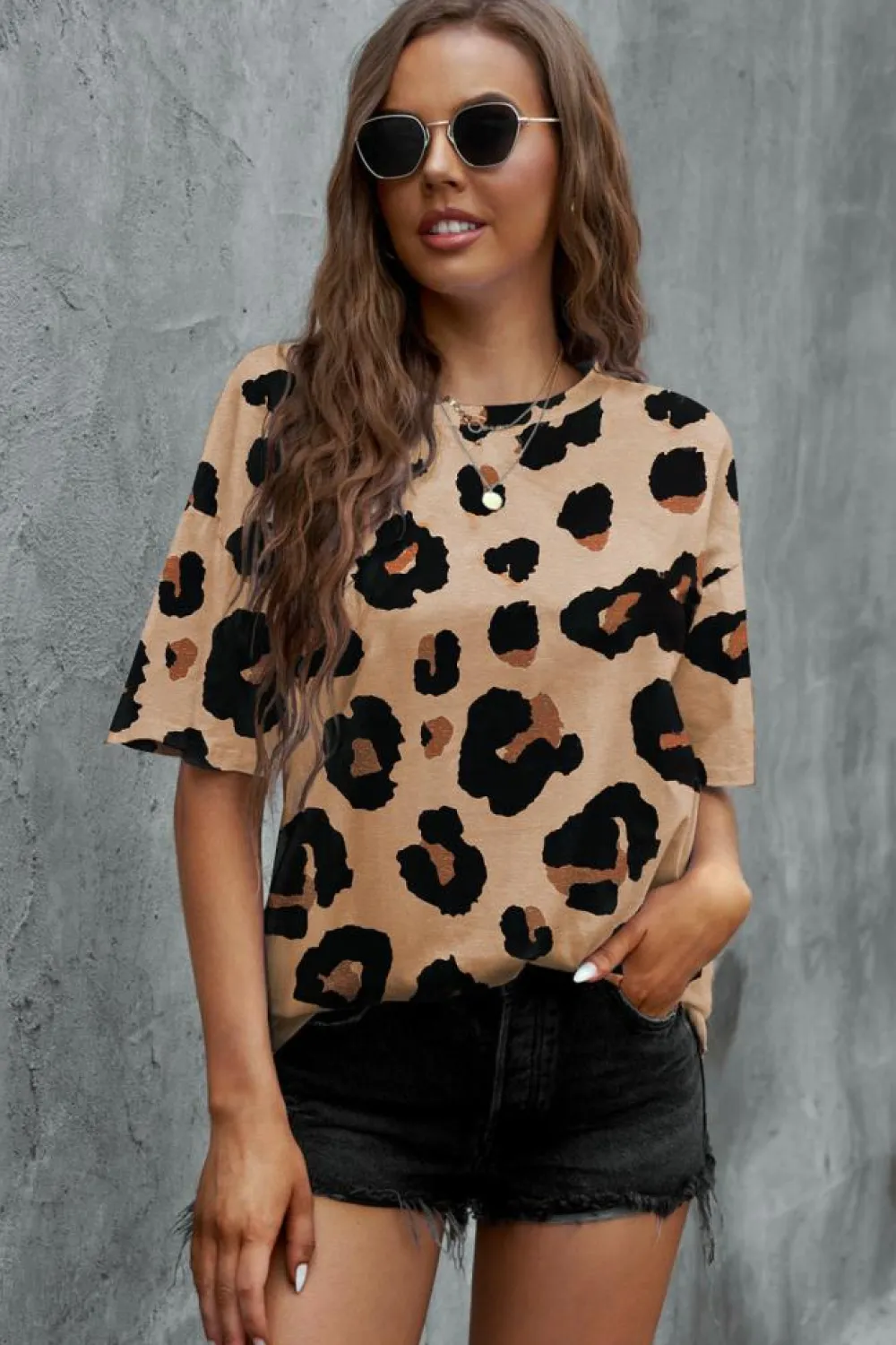 Clearance Dear-Lover Boyfriend Print Loose T Shirt Leopard