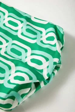 Fashion Dear-Lover Abstract Patterned V Neck Puff Short Sleeve Mini Dress Bright Green