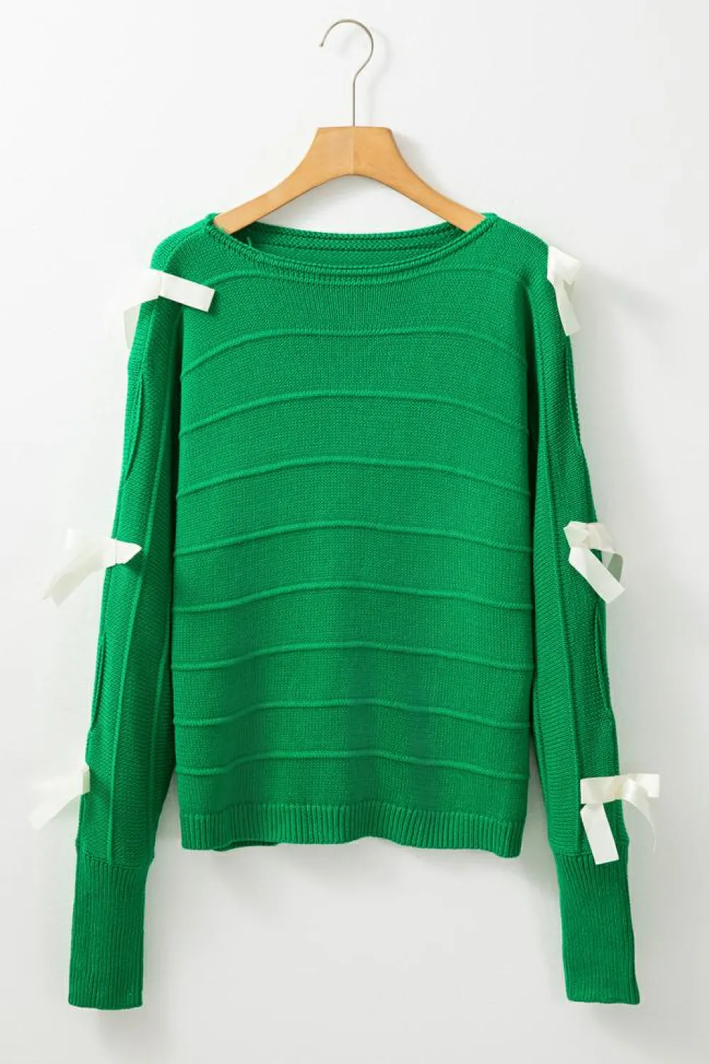 Hot Dear-Lover Bow Knot Cut Out Round Neck Loose Sweater Bright Green