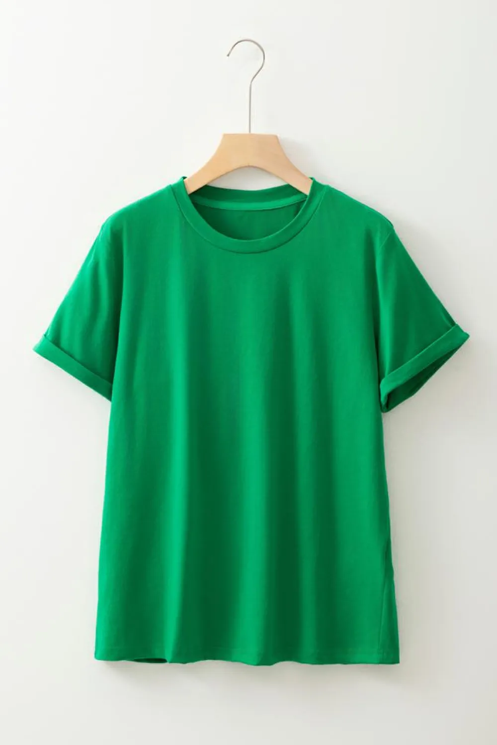 Hot Dear-Lover Casual Plain Crew Neck Tee Bright Green