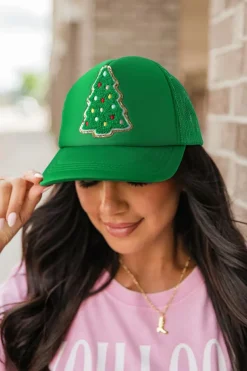 Sale Dear-Lover Christmas Tree Patched Baseball Cap Bright Green
