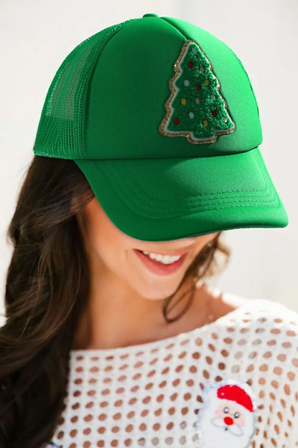 Sale Dear-Lover Christmas Tree Patched Baseball Cap Bright Green