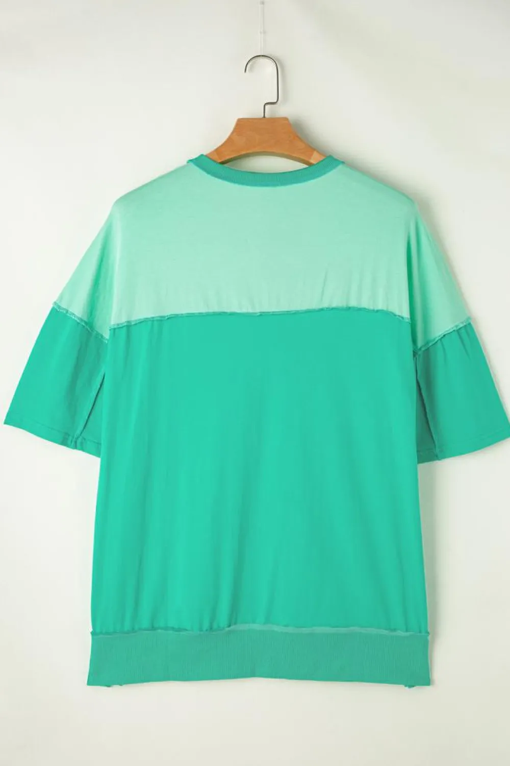 Outlet Dear-Lover Contrast Color Patchwork Half Button T Shirt Bright Green
