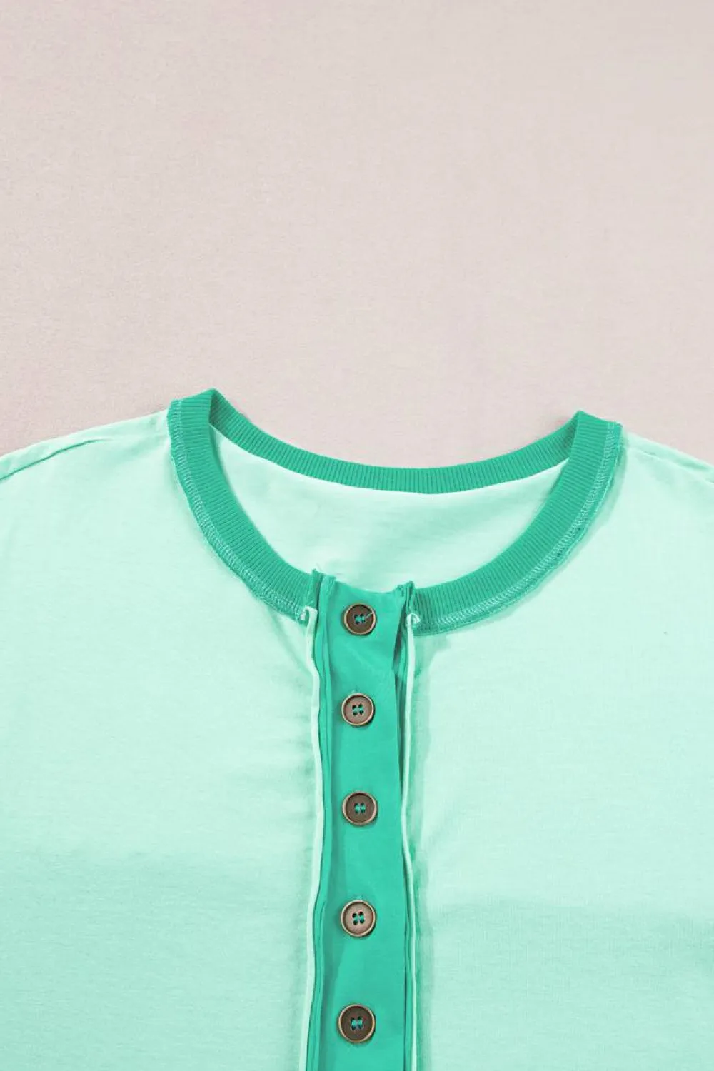 Outlet Dear-Lover Contrast Color Patchwork Half Button T Shirt Bright Green