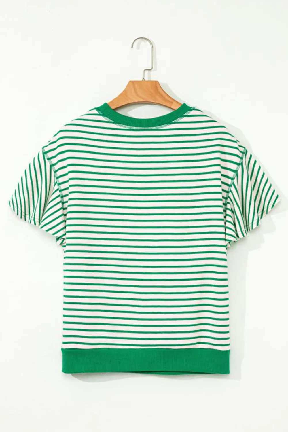 Outlet Dear-Lover Contrast Detail Striped Ruffle Short Sleeve Top Bright Green