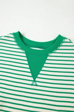 Outlet Dear-Lover Contrast Detail Striped Ruffle Short Sleeve Top Bright Green