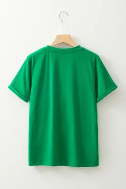 Sale Dear-Lover Embroidered Clover Pattern St Patrick Tee Bright Green