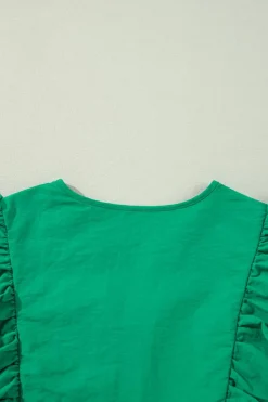 Outlet Dear-Lover Embroidered Ruffled Trim 3/4 Sleeve V Neck Mini Dress Bright Green