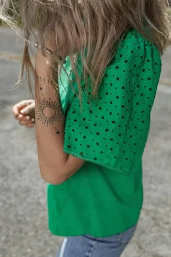 Online Dear-Lover Eyelet Embroidered Patchwork Shift Top Bright Green