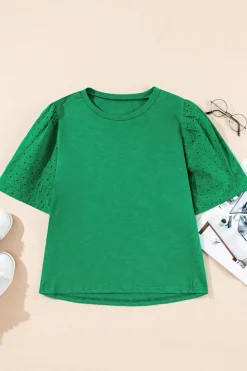 Online Dear-Lover Eyelet Embroidered Patchwork Shift Top Bright Green
