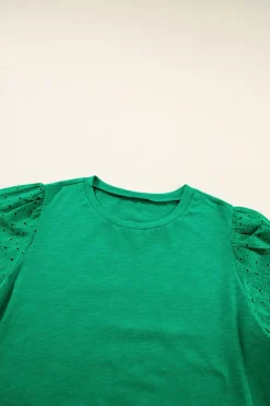 Online Dear-Lover Eyelet Embroidered Patchwork Shift Top Bright Green