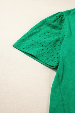 Online Dear-Lover Eyelet Embroidered Patchwork Shift Top Bright Green