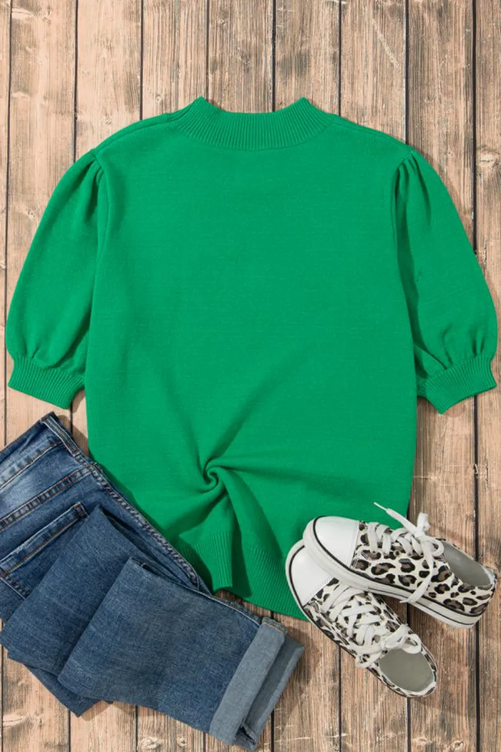 Best Dear-Lover Floral Bubble Short Sleeve Sweater Bright Green