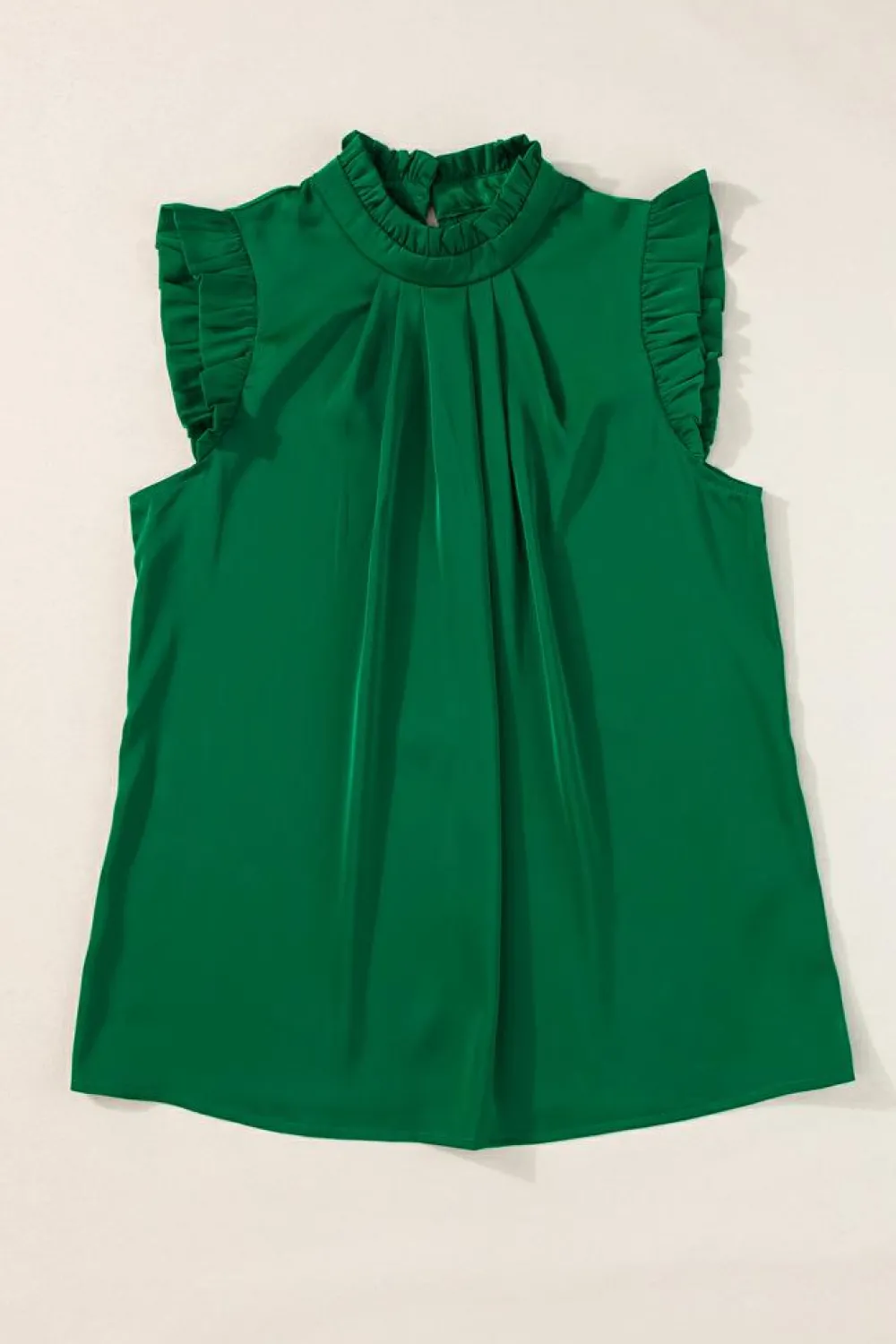 Online Dear-Lover Pleated Mock Neck Frilled Trim Sleeveless Top Bright Green