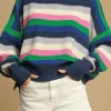 Hot Dear-Lover Rainbow Striped Crew Neck Drop Shoulder Sweater Bright Green