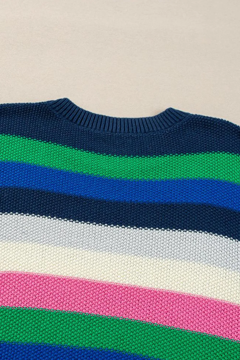 Hot Dear-Lover Rainbow Striped Crew Neck Drop Shoulder Sweater Bright Green