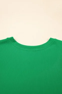Hot Dear-Lover Ribbed Pearl Beaded Puff Sleeve Top Bright Green