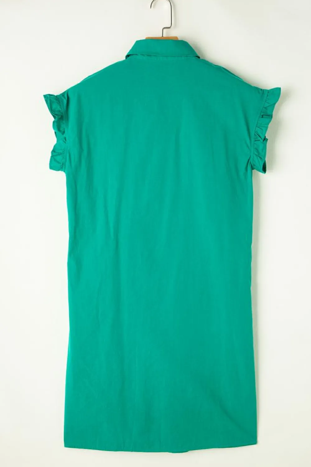 Clearance Dear-Lover Shirred Ruffle Sleeve Button Up Short Dress Bright Green