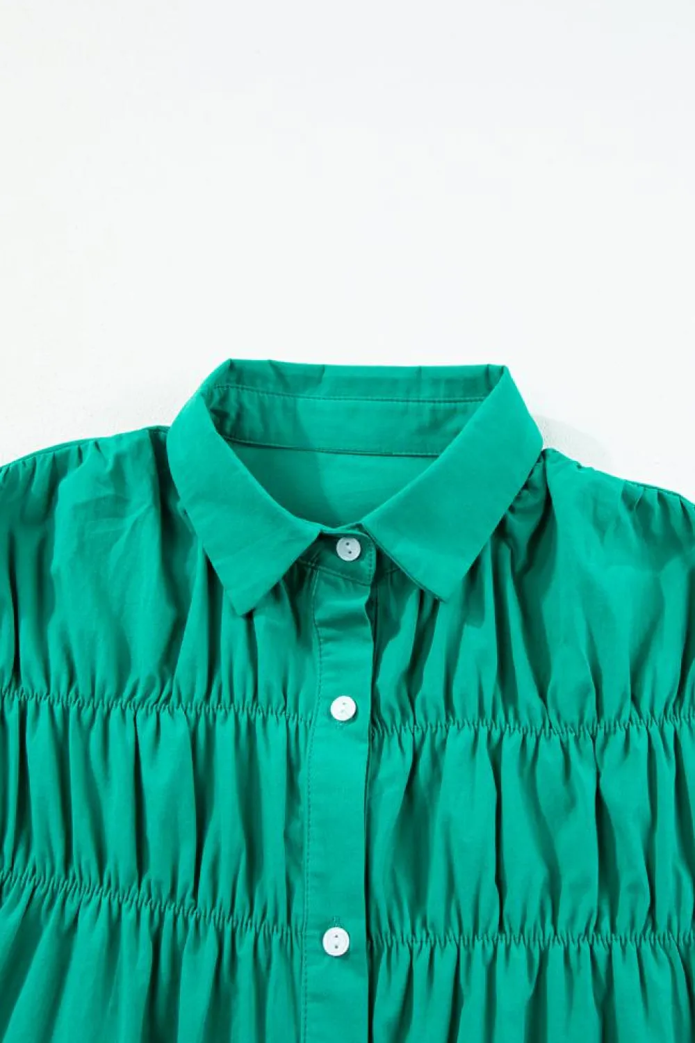 Clearance Dear-Lover Shirred Ruffle Sleeve Button Up Short Dress Bright Green