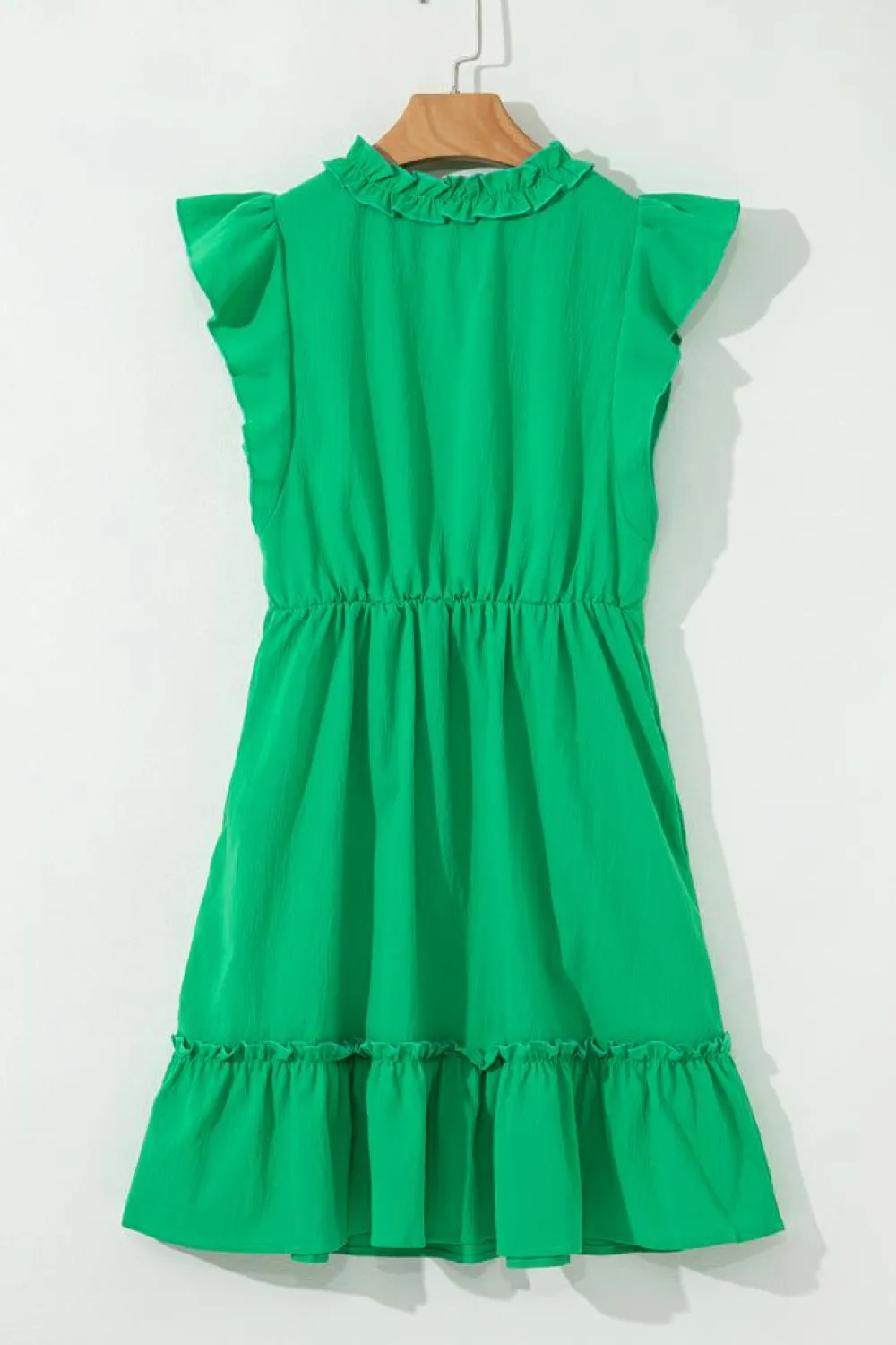 New Dear-Lover Split V Neck Elastic Waist Ruffled Dress Bright Green