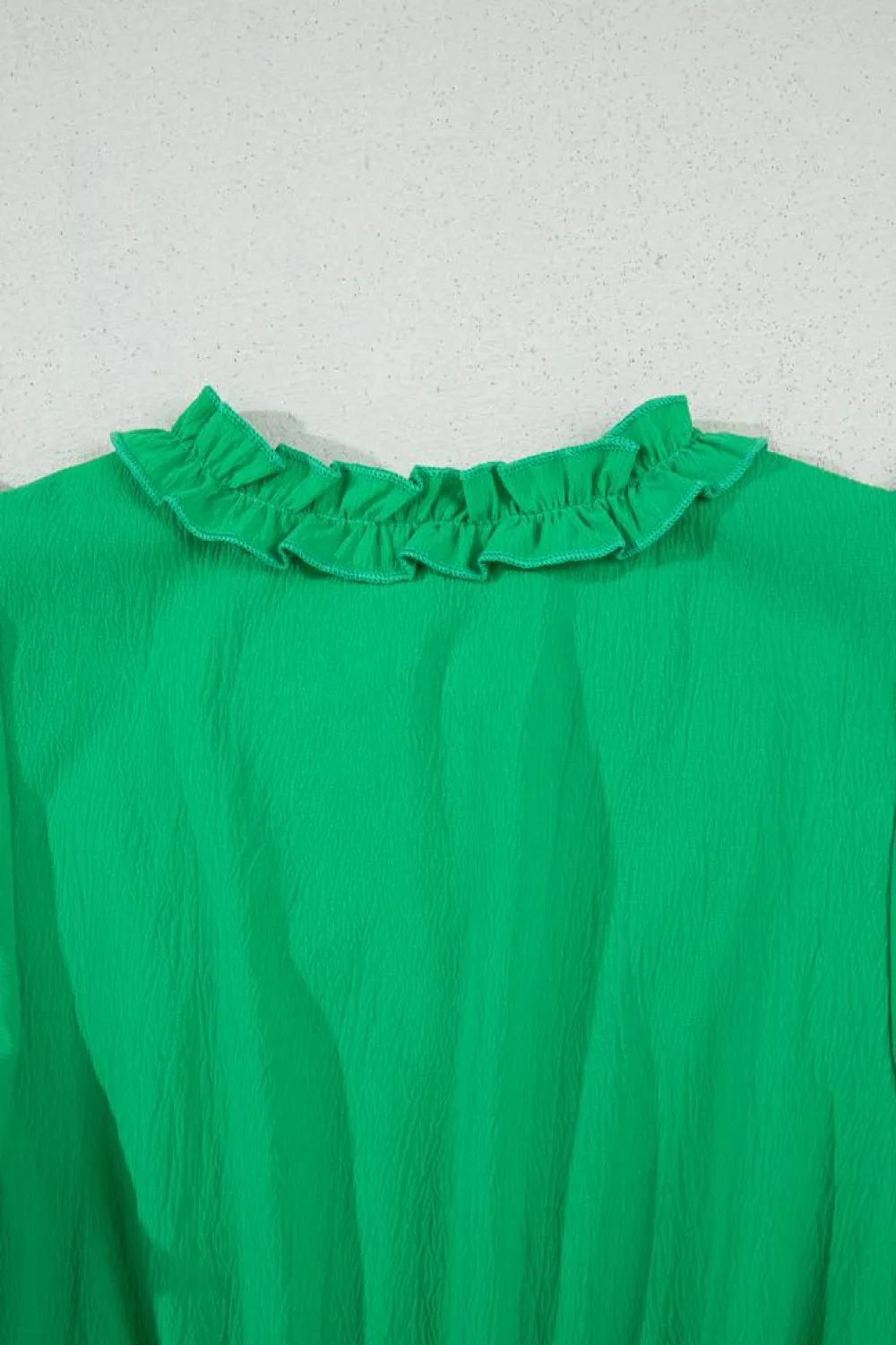 New Dear-Lover Split V Neck Elastic Waist Ruffled Dress Bright Green