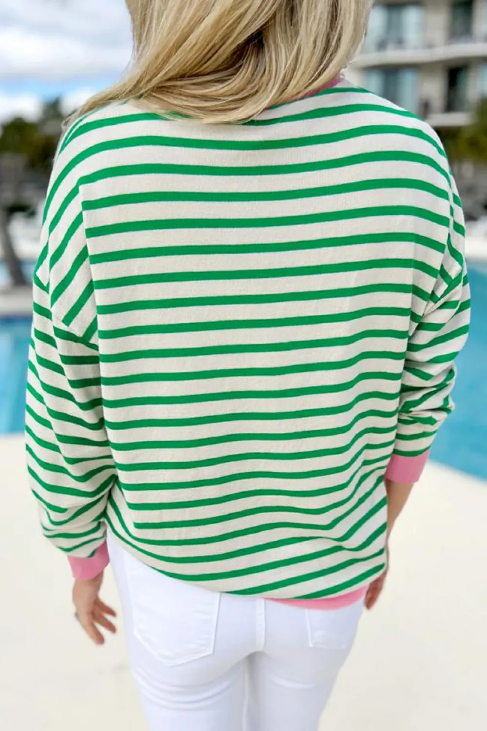 Online Dear-Lover Striped Contrast Edge Long Sleeve Top Bright Green