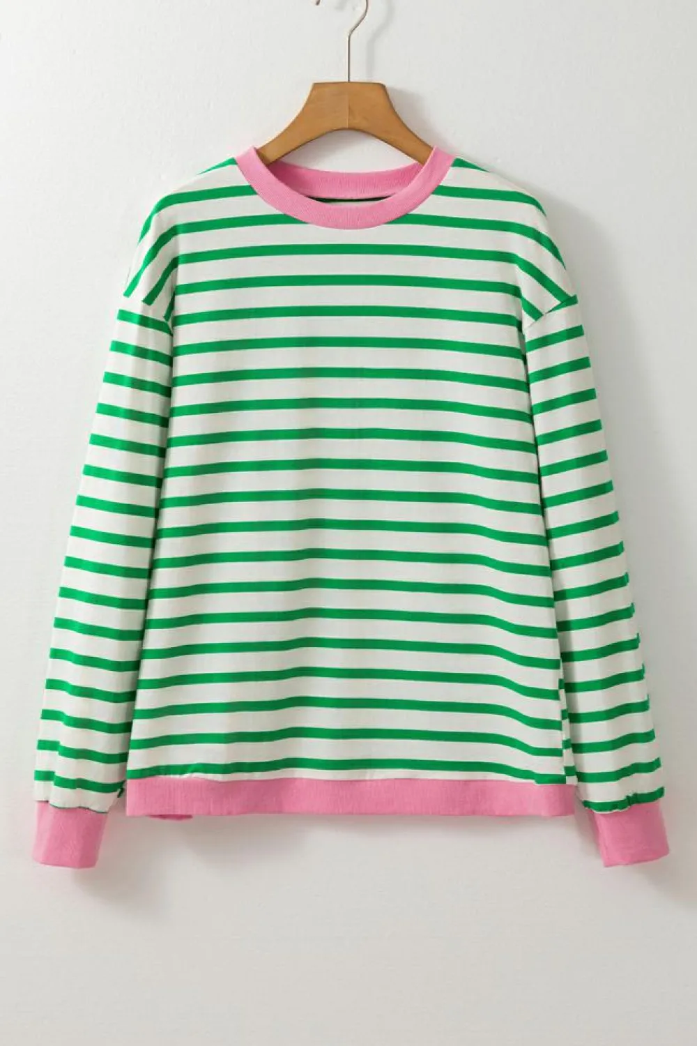 Online Dear-Lover Striped Contrast Edge Long Sleeve Top Bright Green