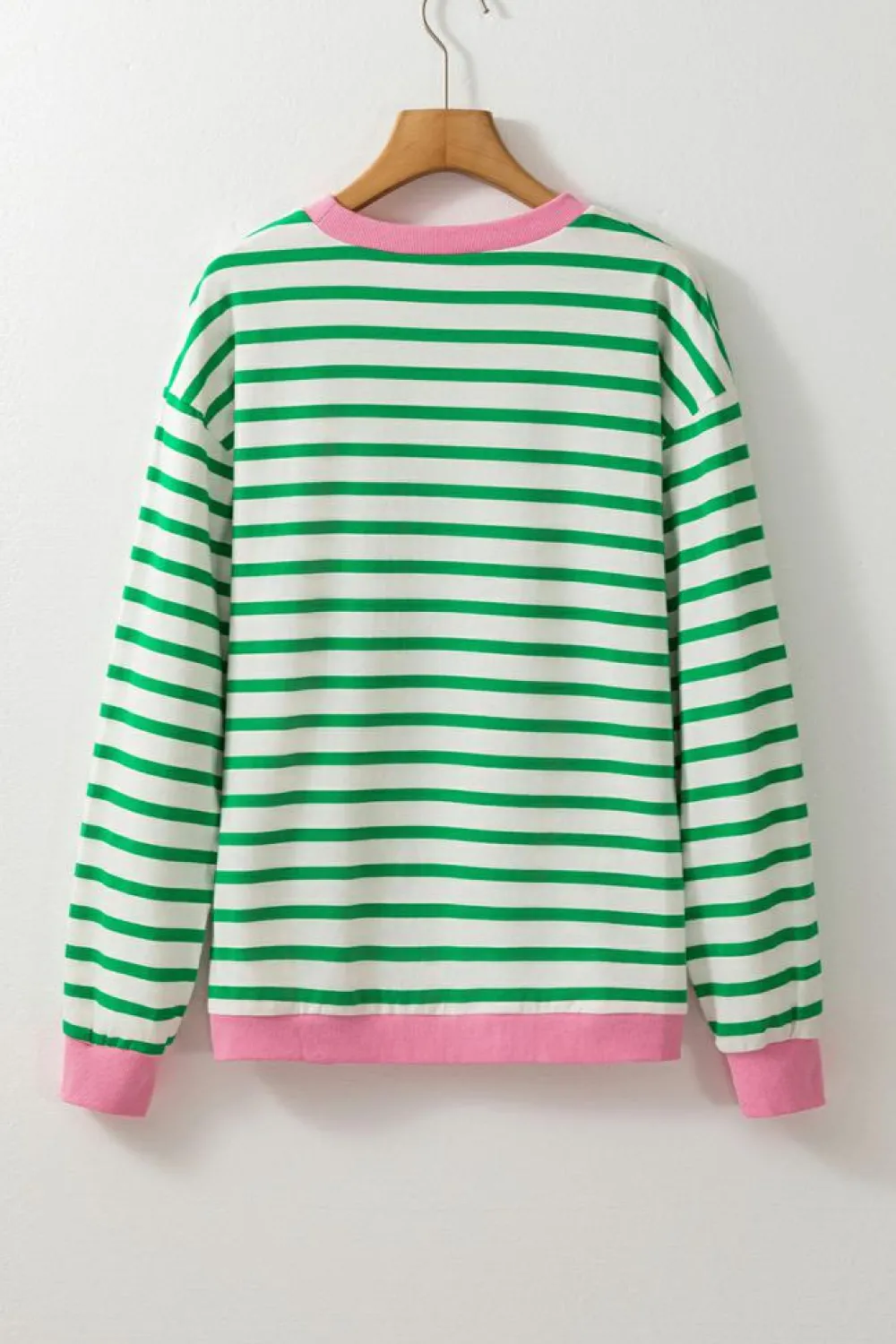 Online Dear-Lover Striped Contrast Edge Long Sleeve Top Bright Green