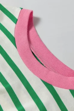 Online Dear-Lover Striped Contrast Edge Long Sleeve Top Bright Green