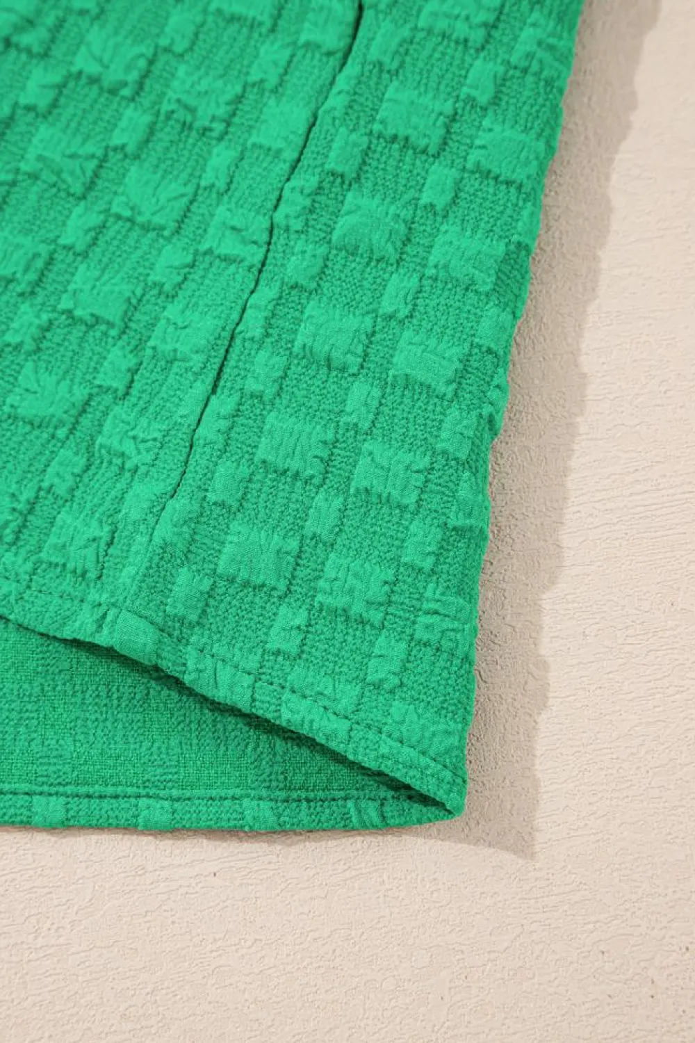 Hot Dear-Lover Textured Puff Short Sleeve Notched V Neck Top Bright Green