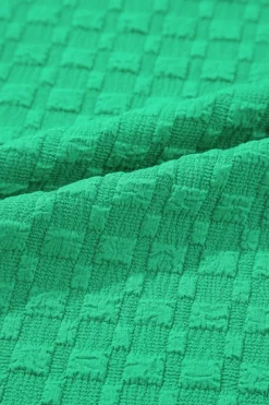 Hot Dear-Lover Textured Puff Short Sleeve Notched V Neck Top Bright Green