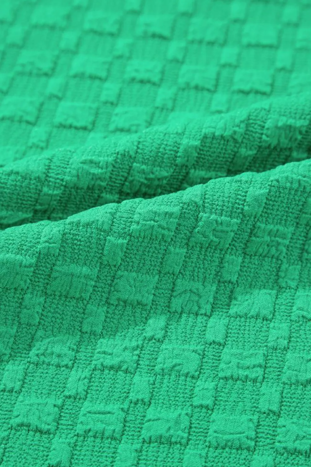 Hot Dear-Lover Textured Puff Short Sleeve Notched V Neck Top Bright Green