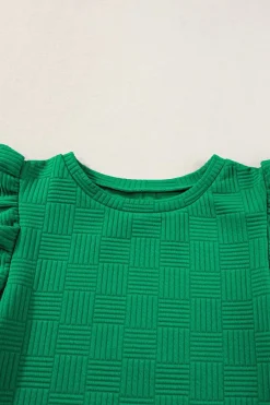 New Dear-Lover Textured Ruffled Sleeve Tee and Drawstring Shorts Set Bright Green