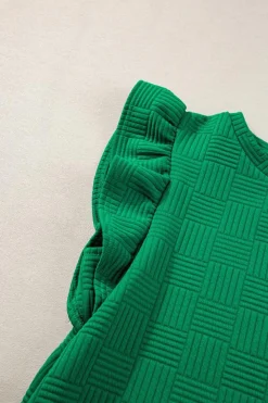 New Dear-Lover Textured Ruffled Sleeve Tee and Drawstring Shorts Set Bright Green