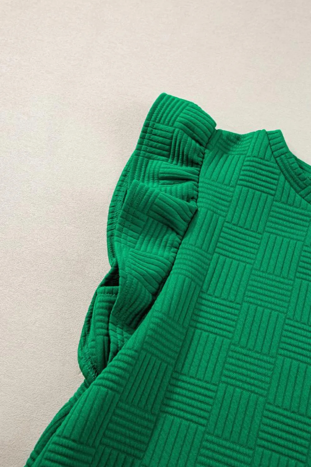 New Dear-Lover Textured Ruffled Sleeve Tee and Drawstring Shorts Set Bright Green