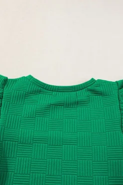 New Dear-Lover Textured Ruffled Sleeve Tee and Drawstring Shorts Set Bright Green