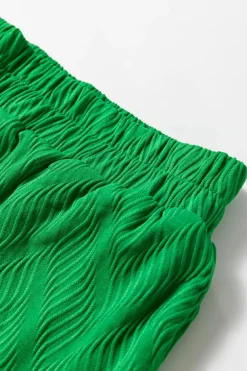 Fashion Dear-Lover Textured Short Sleeve Shirt and Shorts Set Bright Green