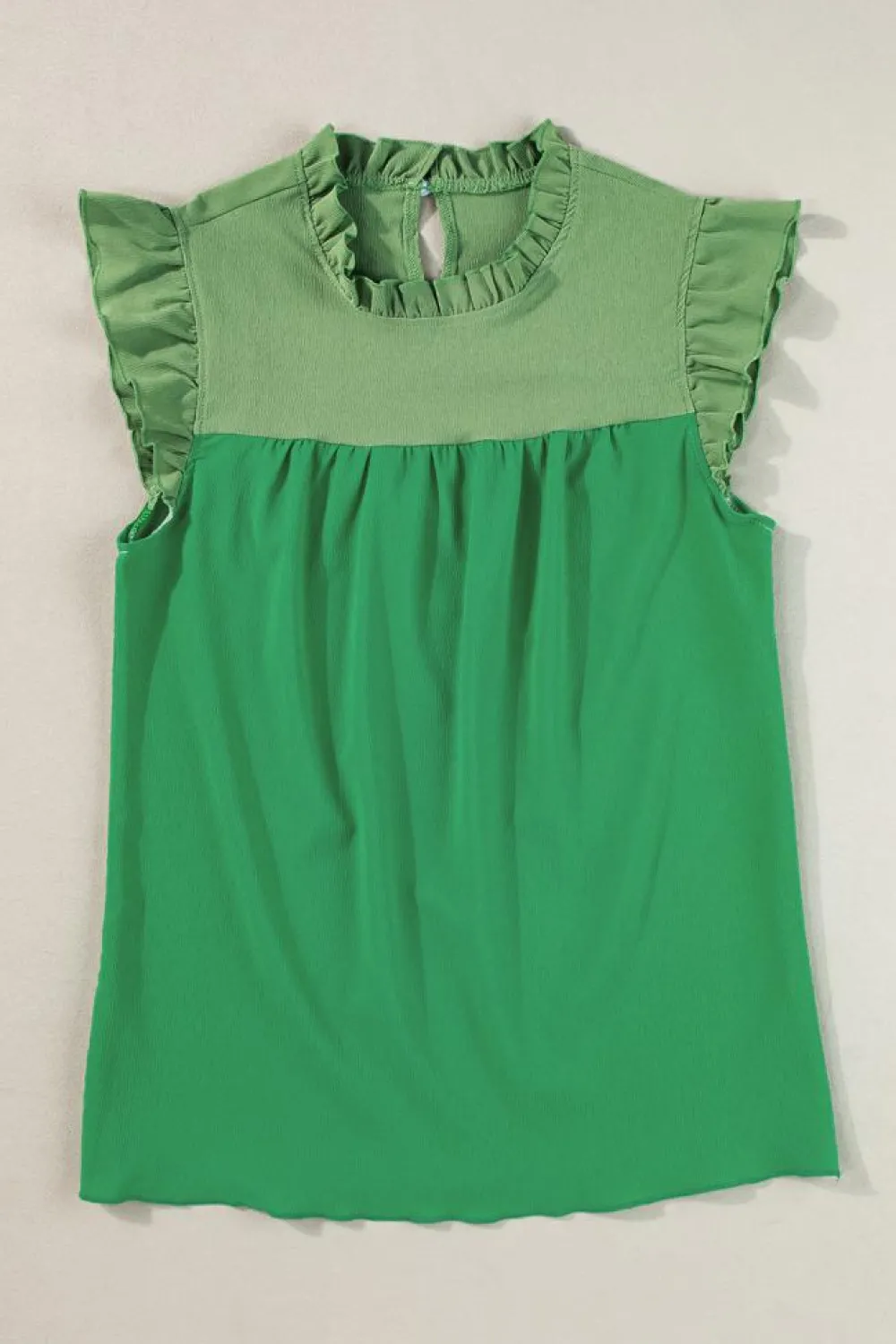Best Dear-Lover Two Tone Ruffled Flutter Sleeve Blouse Bright Green