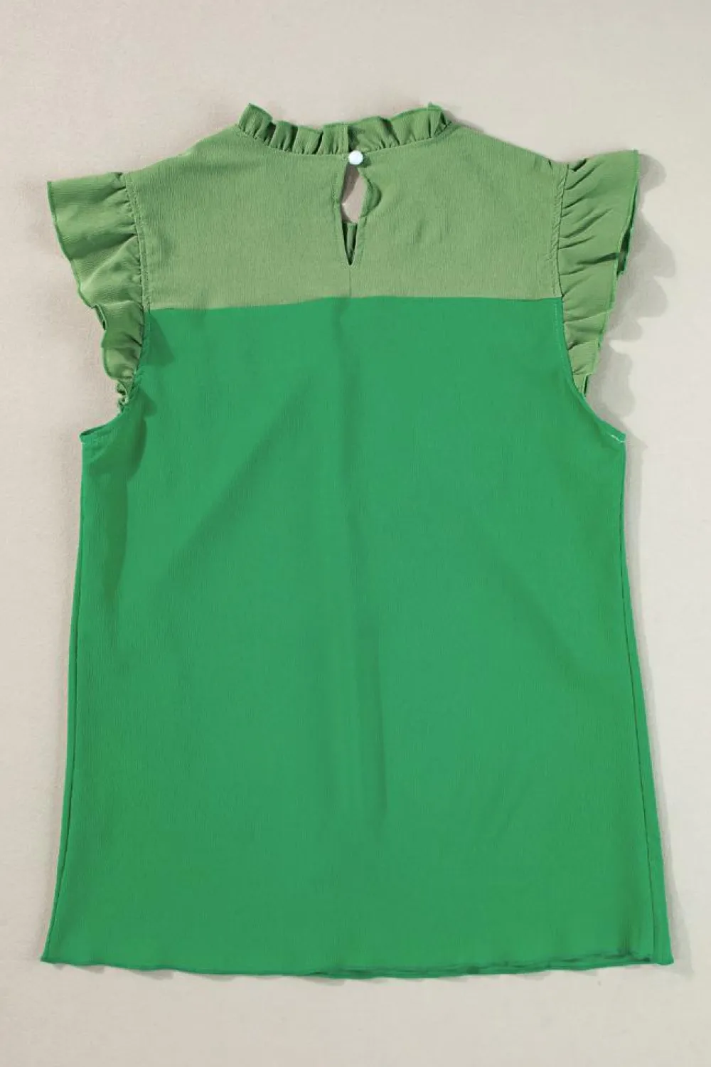 Best Dear-Lover Two Tone Ruffled Flutter Sleeve Blouse Bright Green