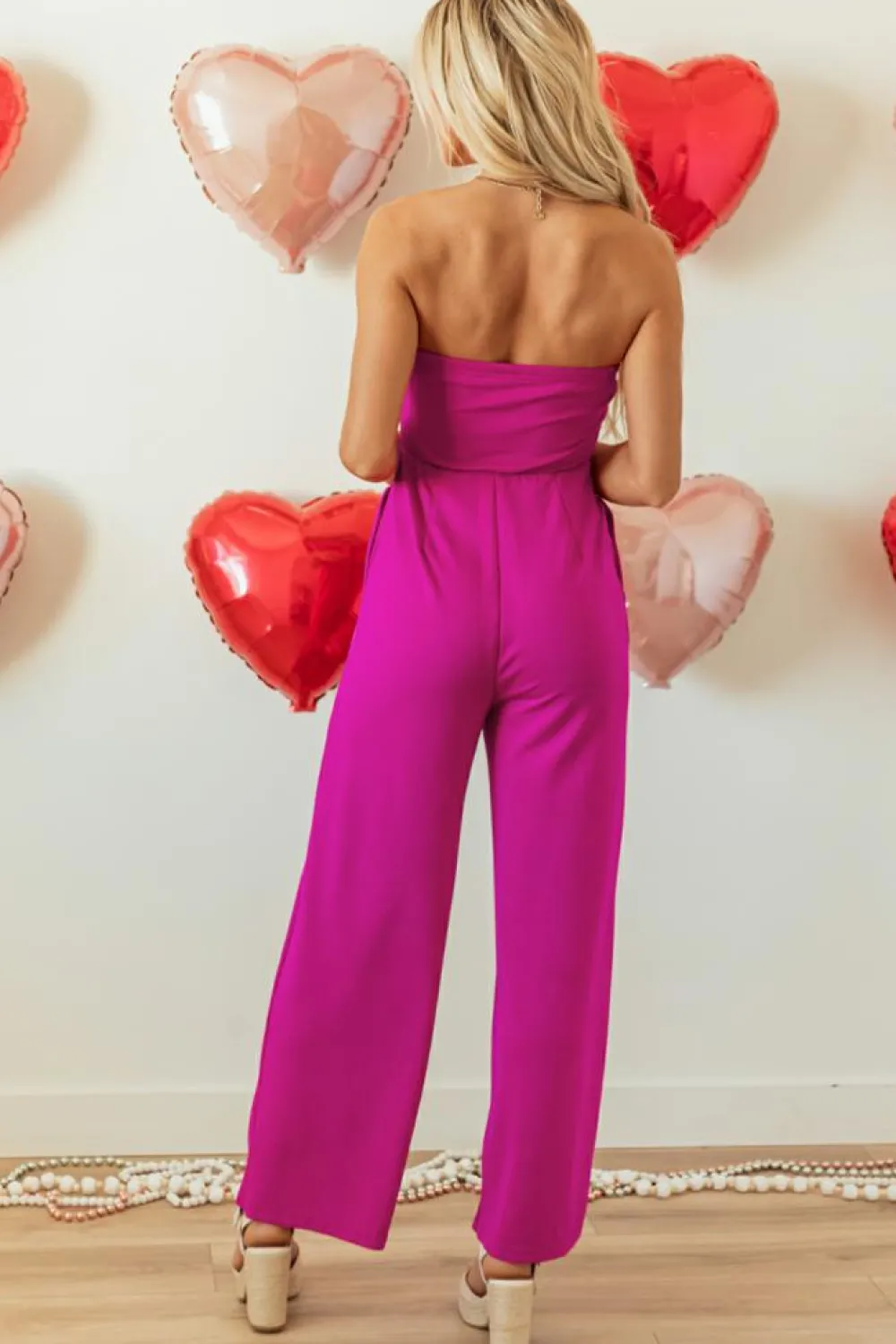 Best Dear-Lover Bowknot Strapless Wide Leg Jumpsuit Bright Pink