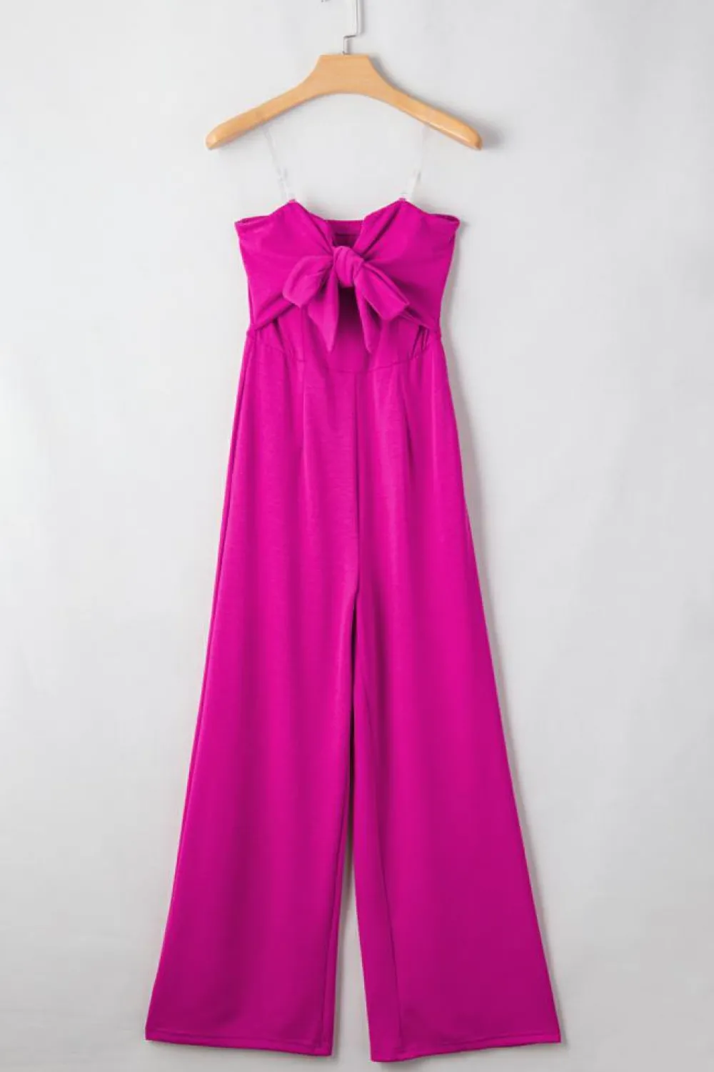 Best Dear-Lover Bowknot Strapless Wide Leg Jumpsuit Bright Pink
