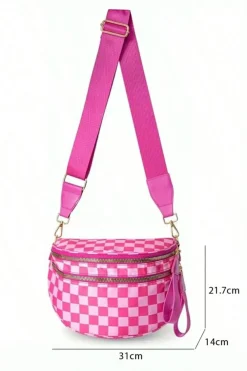 Sale Dear-Lover Checkered Print Wide Strap Large Crossbody Bag Bright Pink