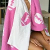 Best Dear-Lover Color Block Rugby Football Pattern Fleece Blanket 127*152cm Bright Pink