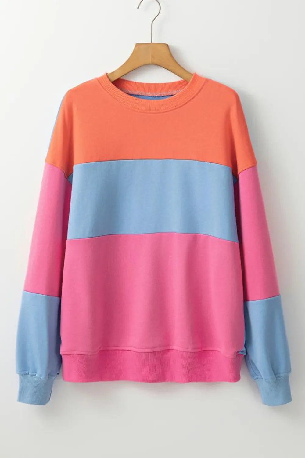 New Dear-Lover Colorblock Patchwork Drop Shoulder Sweatshirt Bright Pink