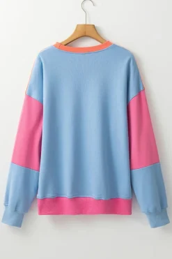 New Dear-Lover Colorblock Patchwork Drop Shoulder Sweatshirt Bright Pink