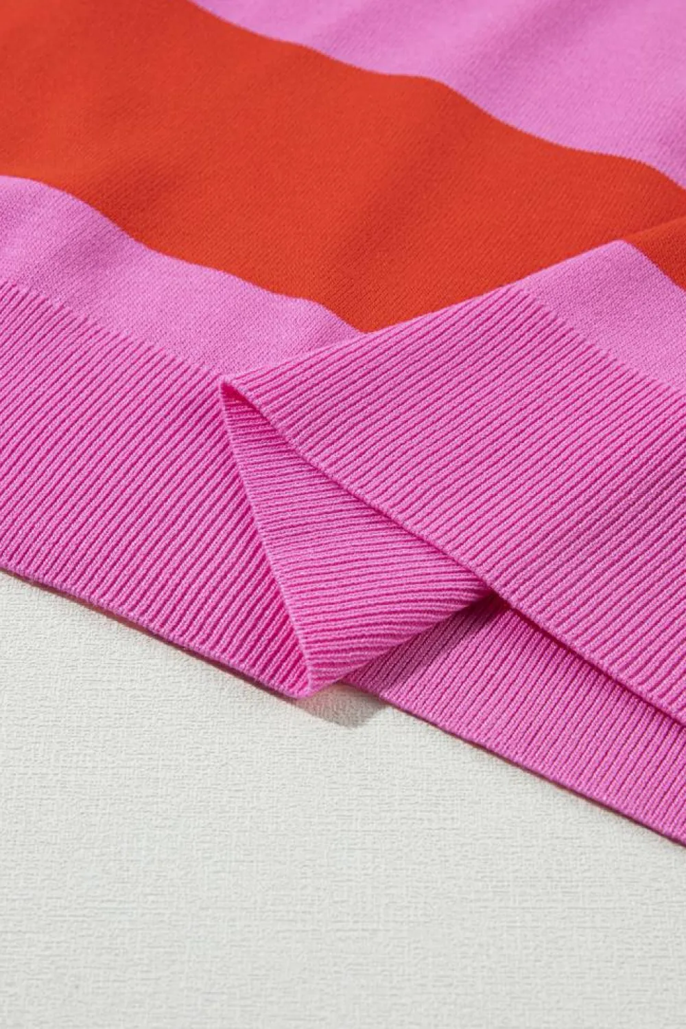 Sale Dear-Lover Colorblock Striped Knitted T shirt Bright Pink