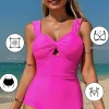 Best Dear-Lover Cut out Twist Bowknot Backless One Piece Swimsuit Bright Pink