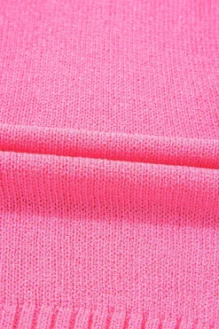 Sale Dear-Lover Distressed Hem Short Sleeve Knitted Button Front Sweater Bright Pink