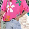Hot Dear-Lover Floral Bubble Short Sleeve Sweater Bright Pink
