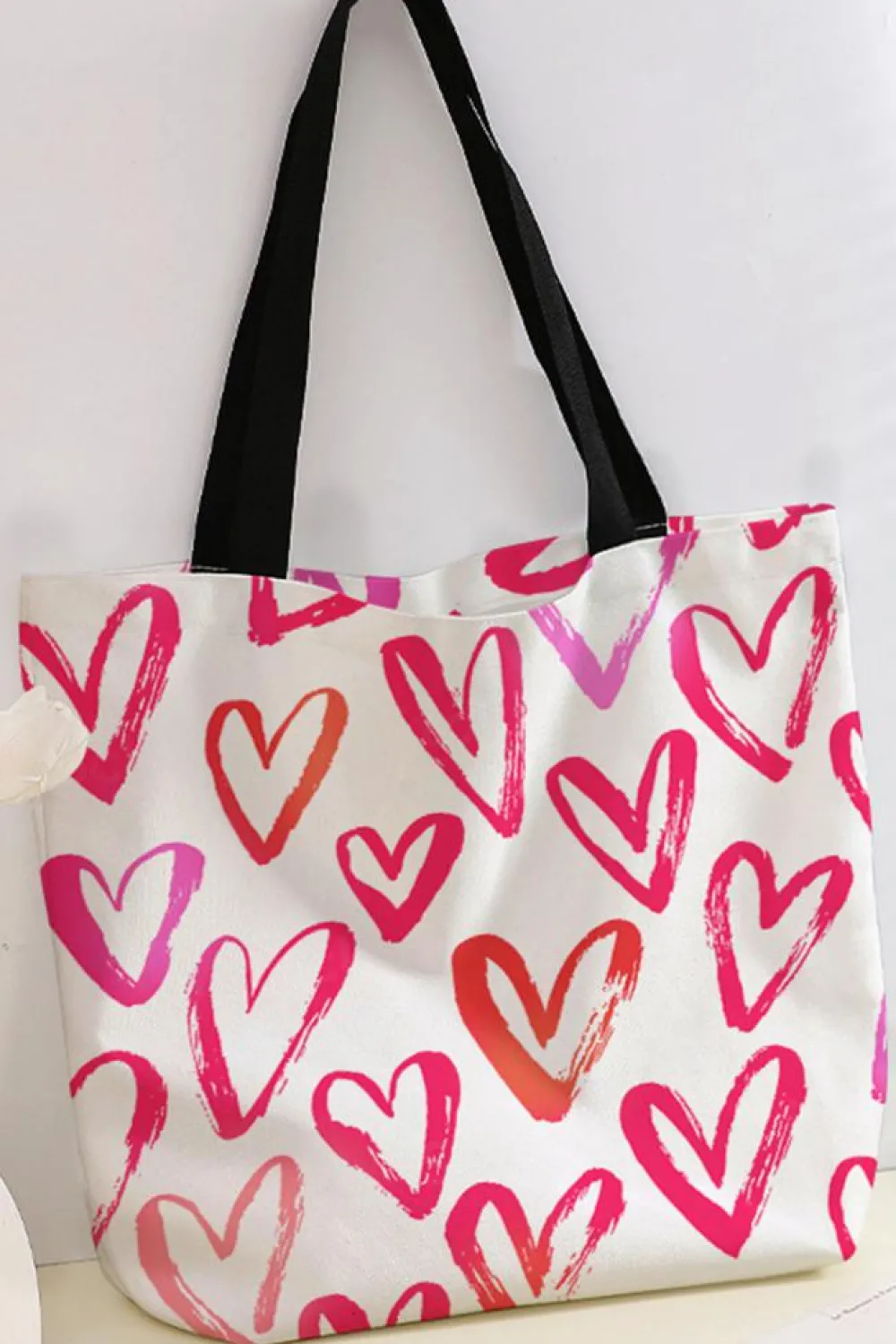 Best Dear-Lover Heart Shape Print Canvas Large Tote Bag Bright Pink